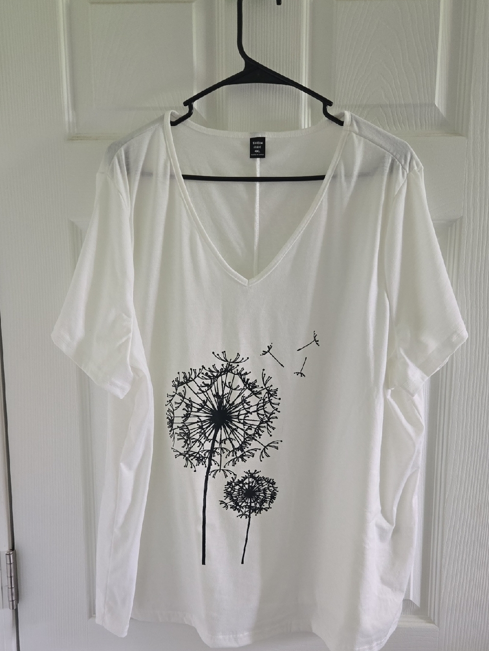 SHEIN White V-Neck Dandelion Graphic Tee